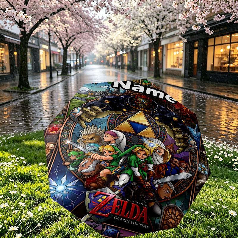 Custom Name Personalized The Legend Of Zelda Print Umbrella, Auto Open Close, 8‑Rib Sturdy Frame, Commute Camping Hiking Use, Birthday Gift