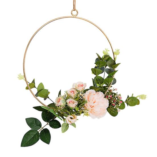 Yousheng Floral Hoop Wreath, Metal Wall Hanging with Flower Decor, Durable Wear-Resistant Floral Hoop Wreath, for Garden Balcony Windowsill