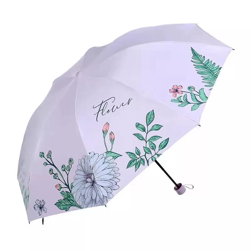 Paradise Umbrella Sun Protection UV Protection Sunshade New Genuine Goods Student Black Glue Three Folding Portable Sun Umbrella Men and Women