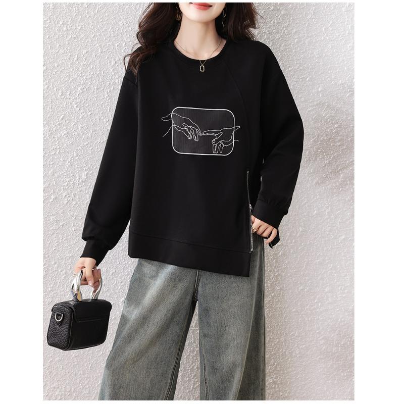 DIMANAF 2025 Autumn Plus Size Women Hoodies Shirts Tees Black Long Sleeve T-shirt Loose Casual Tops