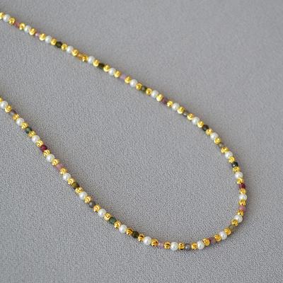 Französische Nische, elegante, perlenfarbene Turmalin-Echtsteinperlen, schlichtes Temperament, feine Halskette, Schlüsselbeinkette für Damen