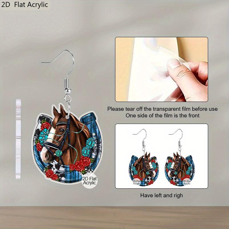 2D Flat Flower Horse Head Pattern Ear Jewelry Dangle Earring Daily Outfits Party Accessories Perfect Gift for Family/ Friends