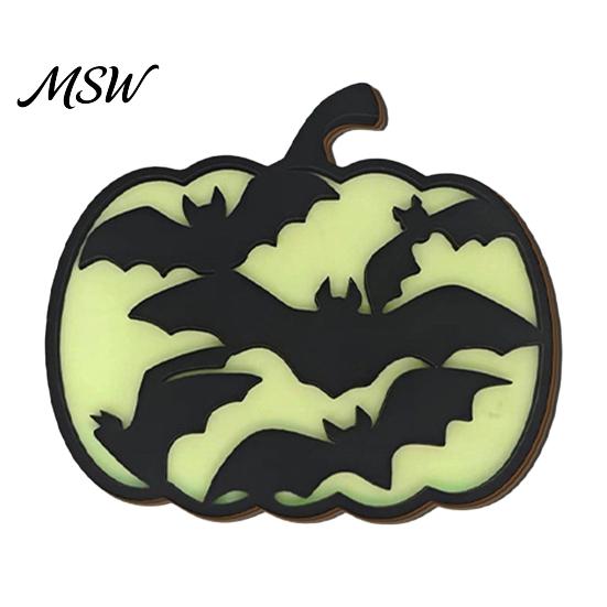 Halloween Luminous Wooden Ornament Glow-in-The-Dark Pumpkin, Spooky Pumpkin Ornament, Black Cats No Trace Door Decors Bats Ghosts Silhouette A