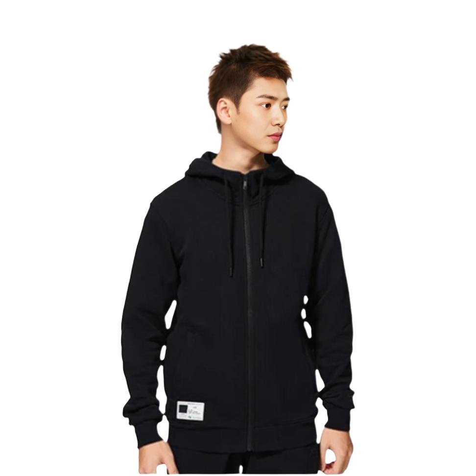 Li-Ning Spor Trend Serisi Tek Renk Logolu Fermuarlı Kapüşonlu Sweatshirt Erkek Üst Siyah AWDSB17-1