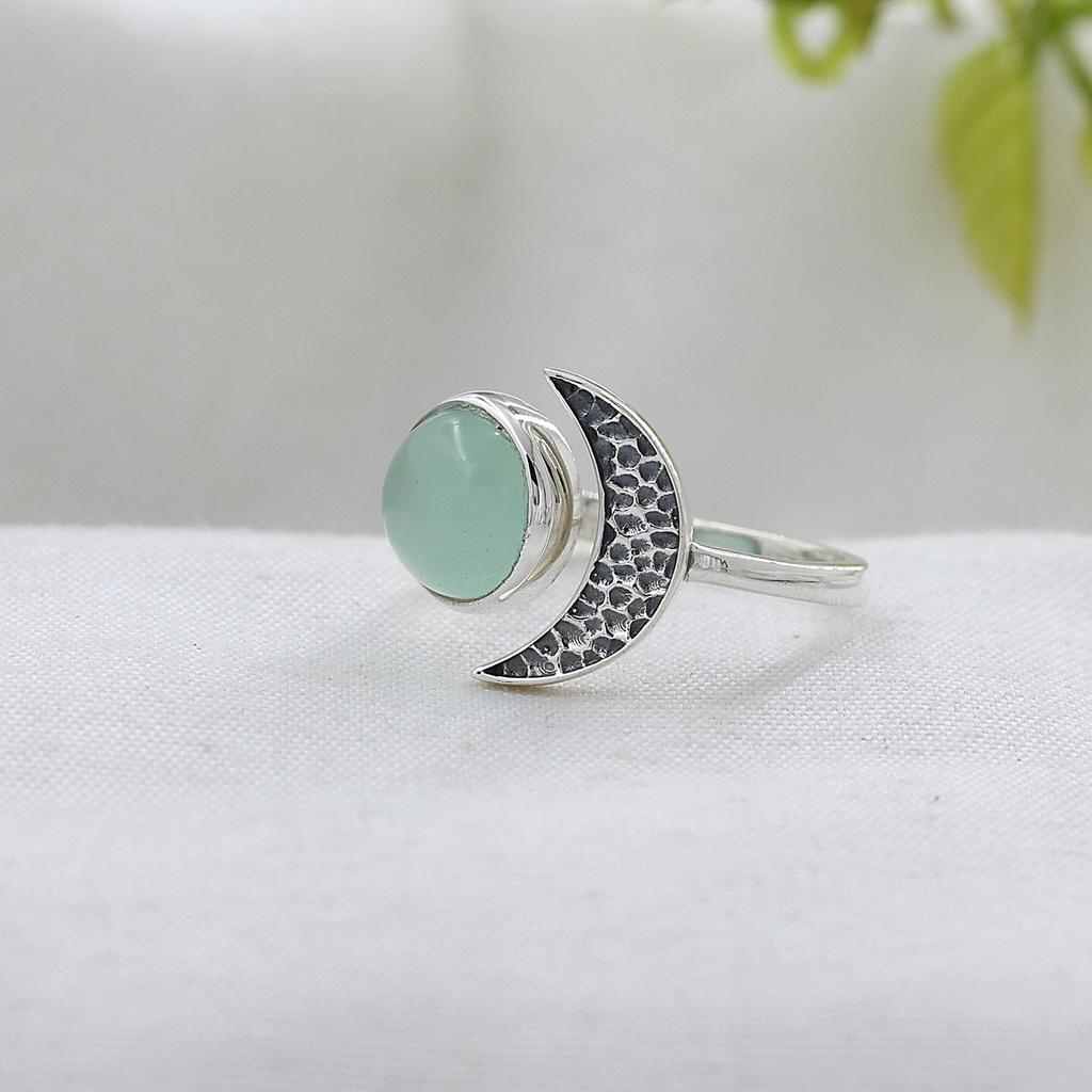 Half Moon Aqua Chalcedony Silver Ring, 100% 925 Sterling Silver Handmade Jewelry, Unisex Jewelry Ar8929