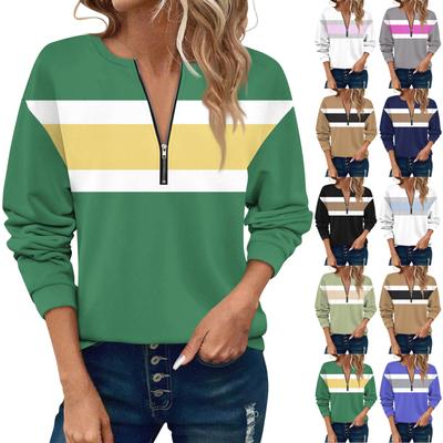 Women Casual Long Sleeve Basic Quarter Zipper Color Blocking Pullover Sweatshirts Casual Top Fall Clothes
