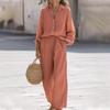 2 Pieces Women Sets Casual Lapel Long-sleeved Shirt+long Pants Cotton Linen Suit Sets Women's Clothing