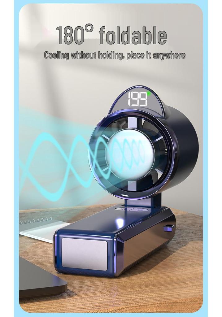 Foldable Portable Neck Hanging Fan with Digital Display and High-Speed Cooling Ice Pack