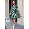 Women's Floral Print Long Sleeve Mini Dress Mock Neck Tie Waist Pleated A-Line Casual Dress for Daily Office Party