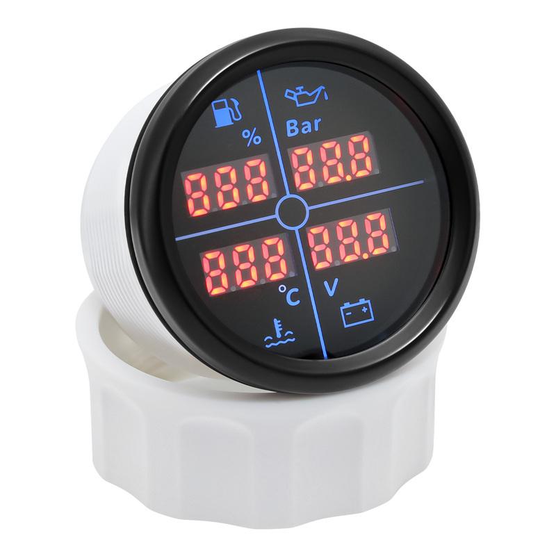 ZMFJH 8 Color LED Multifunctional 52mm Fuel Level Gauge+Oil Pressure+Water Temperature+Voltmeter with Sensor 0-190ohm 100-600mm