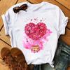 Maycaur Cute Floral Print Women T Shirt Summer Casual Short Sleeve Tshirt Ladies White Flower Tshirt