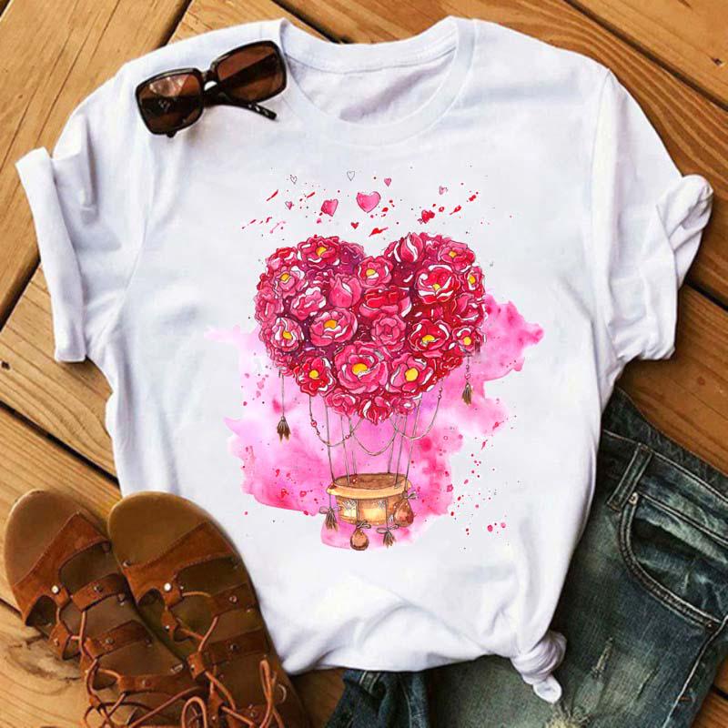 Maycaur Cute Floral Print Women T Shirt Summer Casual Short Sleeve Tshirt Ladies White Flower Tshirt