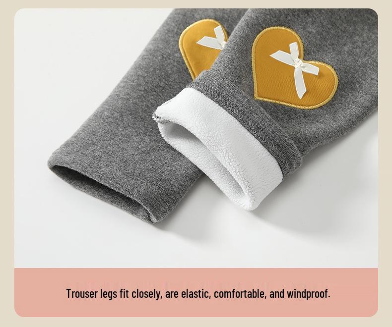 2025 Herbst/Winter Mädchen Leggings mit Herzdesign, Fleece gefüttert für Babys 0-3 Jahre - Lange Hosen mit offenem Schritt