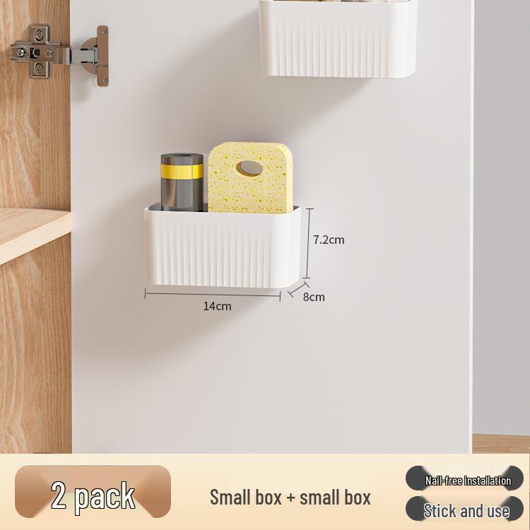 Wall-Mounted Storage Box for Kitchen and Bathroom, No-Drill Cling Film and Shampoo Holder.