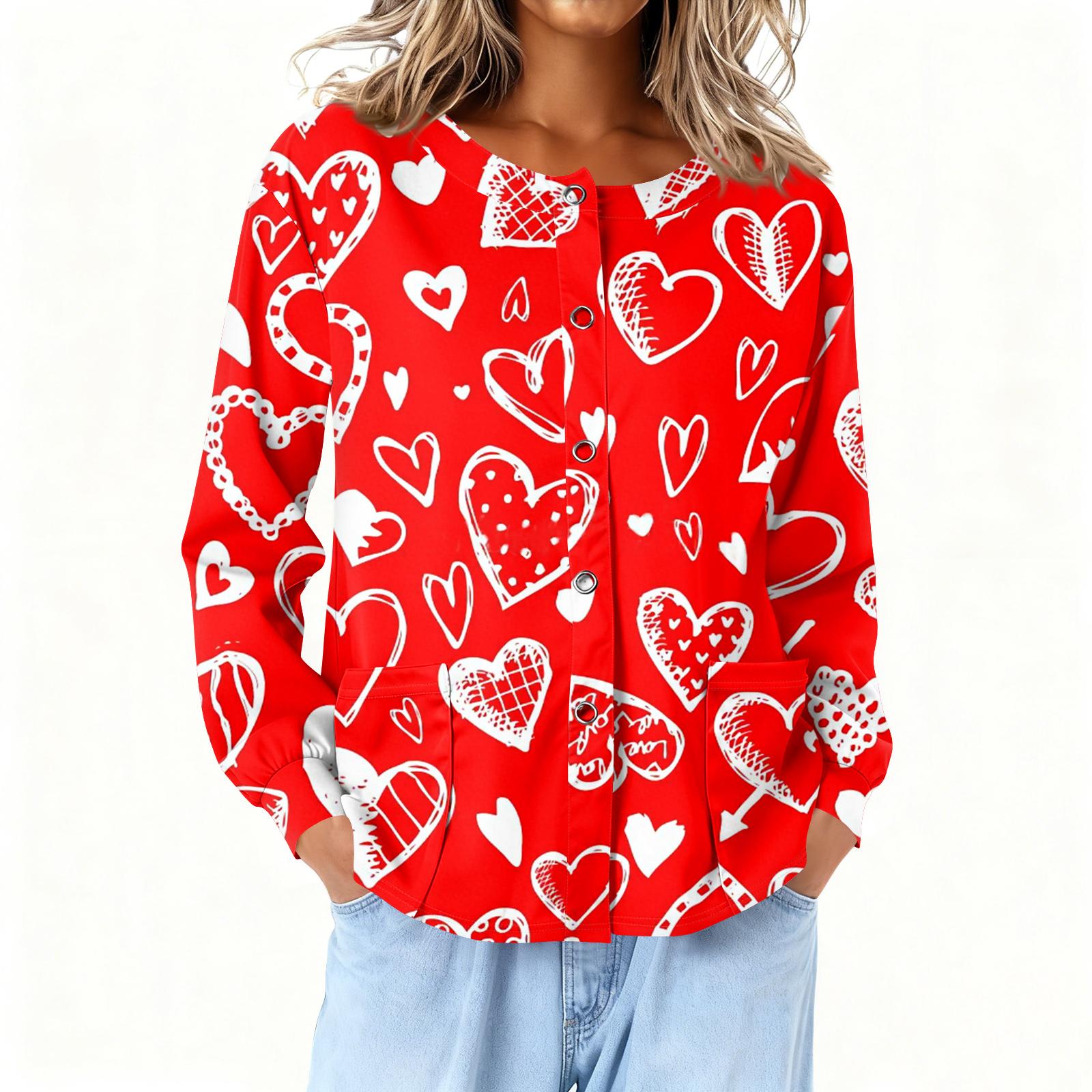 

Women Long Sleeve Printed Pocket Working Stand Collar Single-breasted Protective Overalls Cardigan Jacket Top XXXL Кіновар