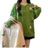 Elegant Korean Style Plus Size Women's Floral Embroidered Sweater Coat Cardigan