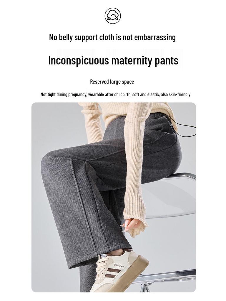 Trendy Maternity Drawstring Gray Pants: Wide-Leg and Narrow Straight-Leg Options for Spring and Autumn