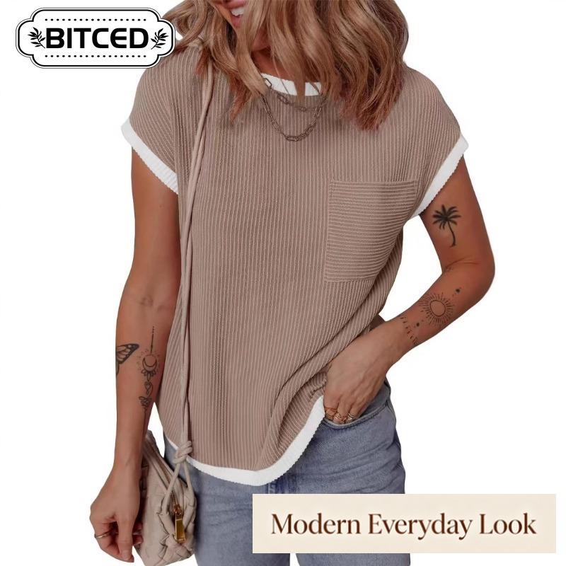 BITCED Women's Fashion Casual Short Sleeve O-Neck Blouses & Shirts