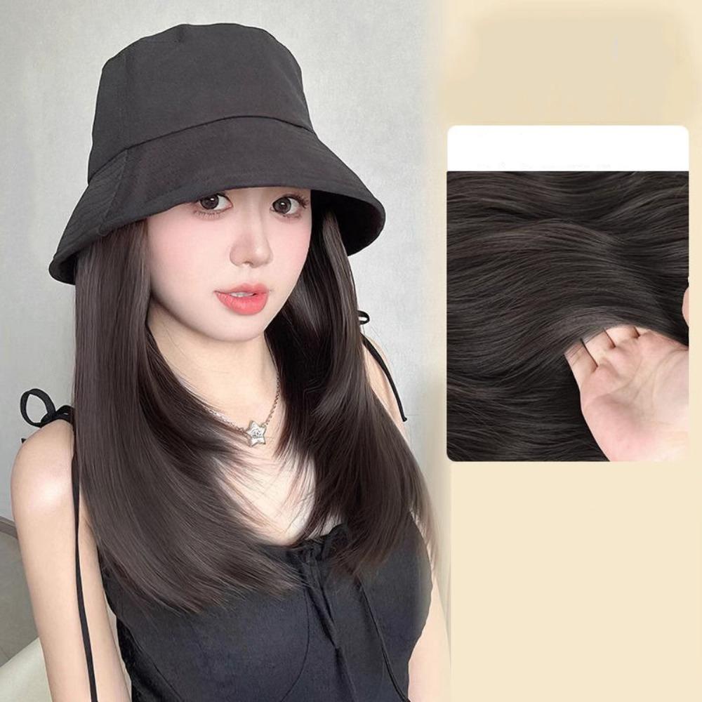 

Панама шляпа рыбака парик накладка для волос летняя солнцезащитная кепка парик короткие прямые волосы шляпа парики путешествия Black-Natural Black