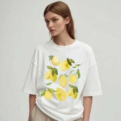 8 Limoni Grafica T-shirt Estiva Top Vintage Tee Girocollo Manica Corta Stampa Gotica Oscura Streetwear Alla Moda Abbigliamento Donna Y2K