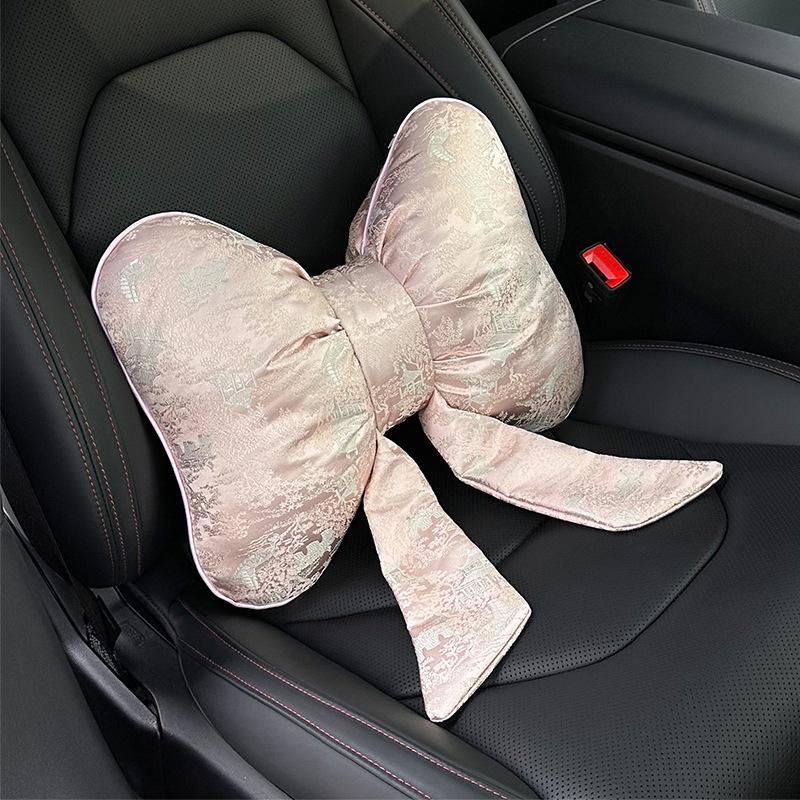 New car headrest waist rest new Chinese creative car decorative throw pillow bow streamer car cushion