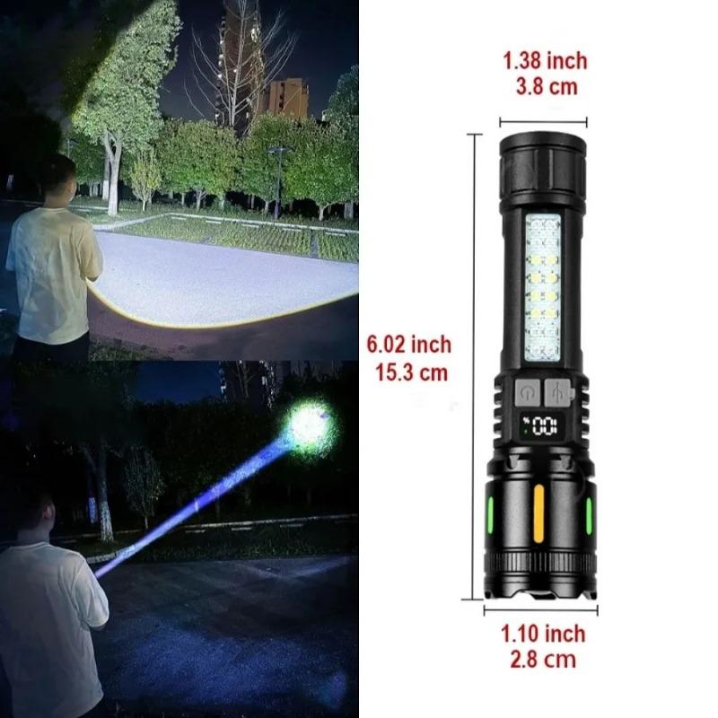 High Power LED Flashlight With COB Lights Portable EDC White Laser Torch USB Rechargeable Outdoor Camping Fishing Lantern
