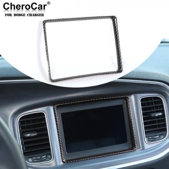 Center Console Navigation Screen Cover Trim Carbon Fiber For Dodge Charger 2011+