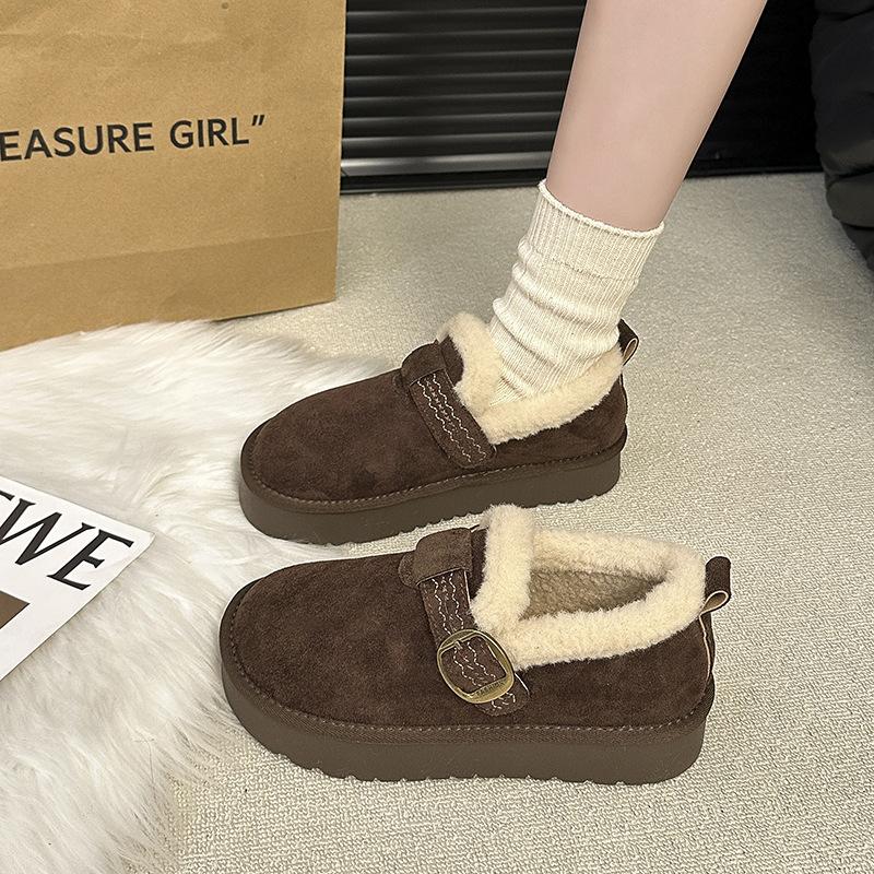 Thick-soled Birkenstocks 2025 Winter New Women's Velvet Non-slip Warm Fluffy Cotton Shoes Flat-soled Bread Shoes Cotton Shoes