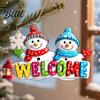 Xmas Tree Pendant Cartoon Snowman Christmas Wooden Hanging with Hemp Rope Letters Winter Home Decor Ornament for Holiday Festive Wall Door Decoration