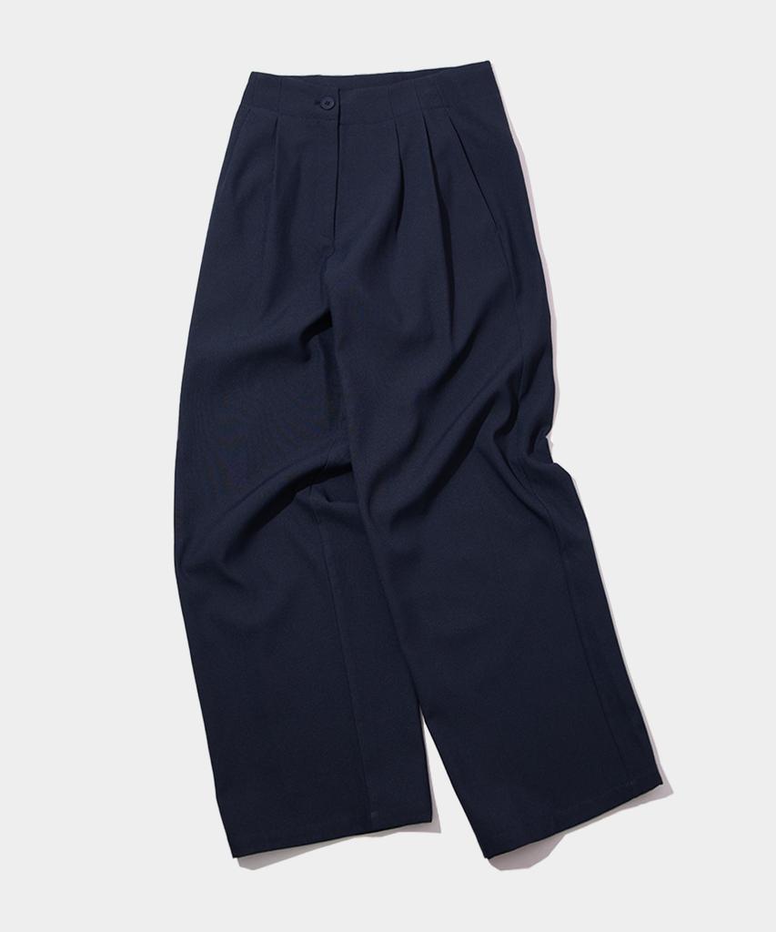 BLACK MOMENT Daily Office Basic Oversized Single Wide Pintuck Slacks Suit Set Pants [Black]