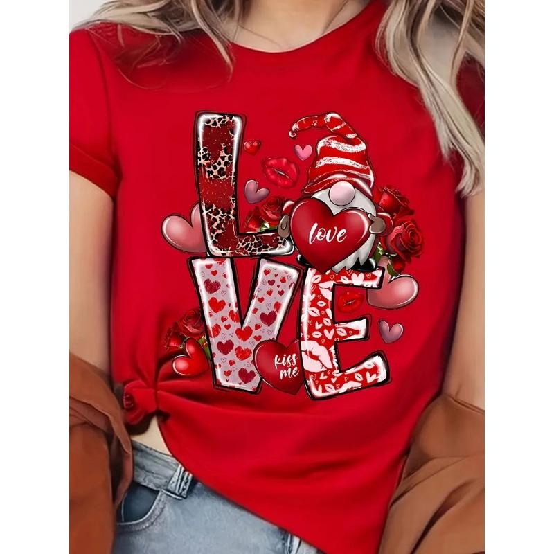 Women's Valentine's Day T-Shirt New in Crew Neck Short Sleeve with Love & Heart Print T Shirts for Women Gift for Girlfriend
