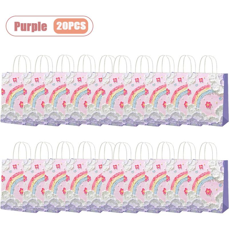 10-40PCS Valentines Themed Oil Painting Kraft Paper Bag with Handles for Milk Tea Bakery Takeout Student Gift Packaging