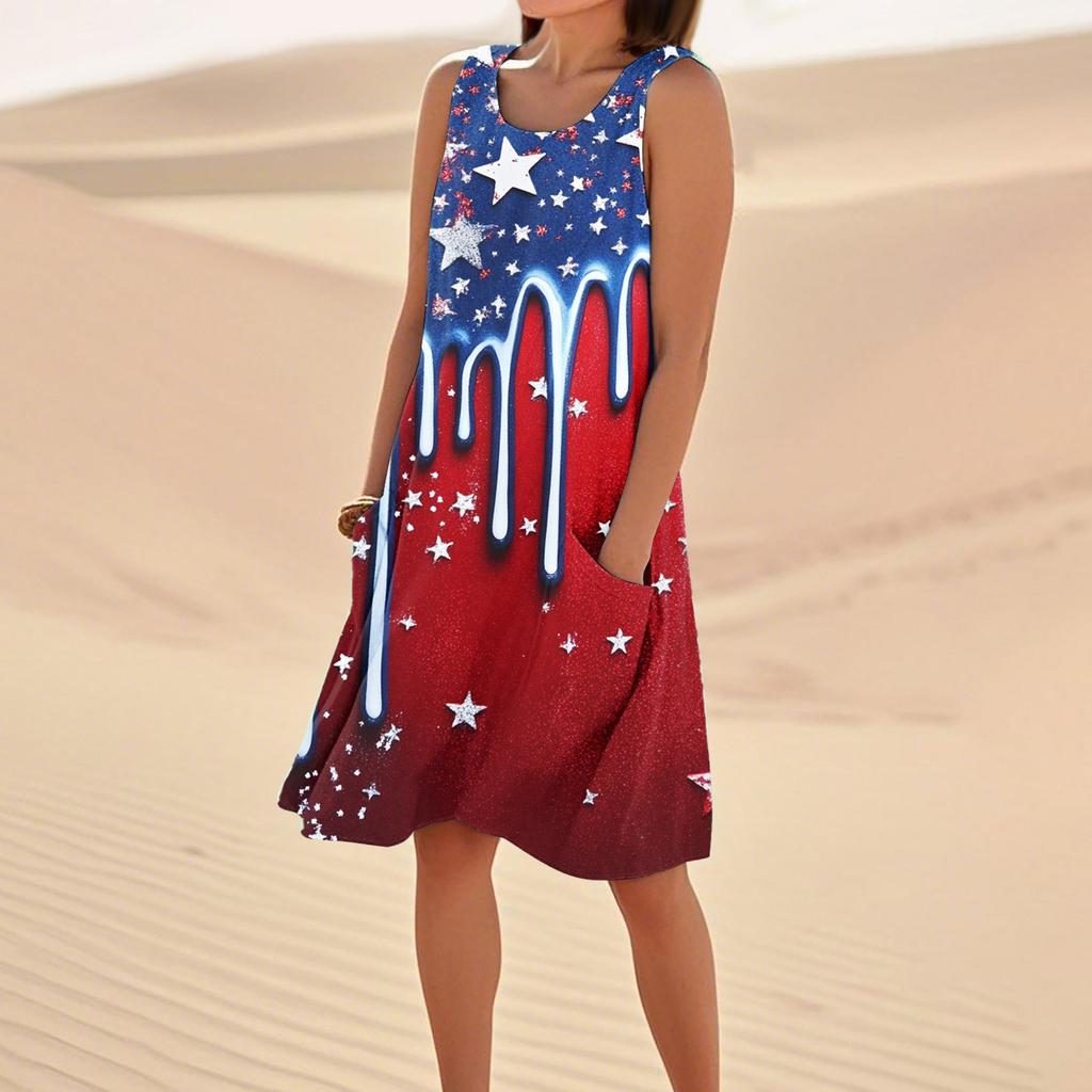 Summer Dresses For Women Loose Beach Vacation Casual Sleeveless Sundresses With Pockets Tank Dress