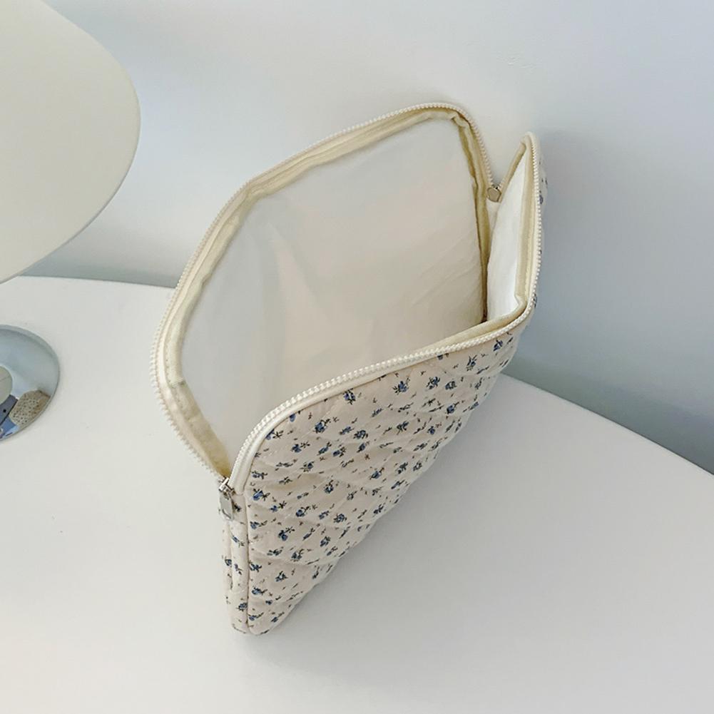 Korean Flower Printed Laptop Carrying Case Quilted Notebook Protective Sleeve Cute INS Grid Handbag for 11-15 Inch Laptop Tablet