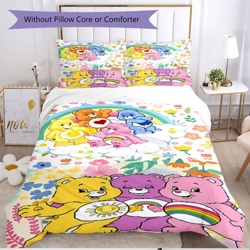 3'lü Nevresim Takımı (1*Nevresim Kılıfı + 2*Yastık Kılıfı, Çekirdeksiz), Care Bears Baskılı Yumuşak Dört Mevsim Nevresim Takımı, Ev Yatak Odası Dekorasyon Hediyesi