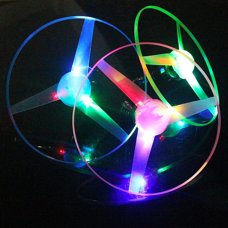 Juguetes Luminosos para Niños Disco Volador Hélice Iluminación LED Cuerda de Tracción Juguete OVNI Volador Peonza Juego al Aire Libre Juguete Deportivo Regalo