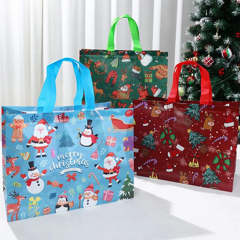 5PCS 33x25x17cm Christmas Handheld Gift Bags for Kids Party Supplies Snowman Packing Candy Presents Bag Reusable Non Woven TMZ