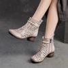 Johnature Retro Atmungsaktive Hohl-out Stiefel Sommer Sandalen Echtes Leder Mode High Heels Damen Schuhe