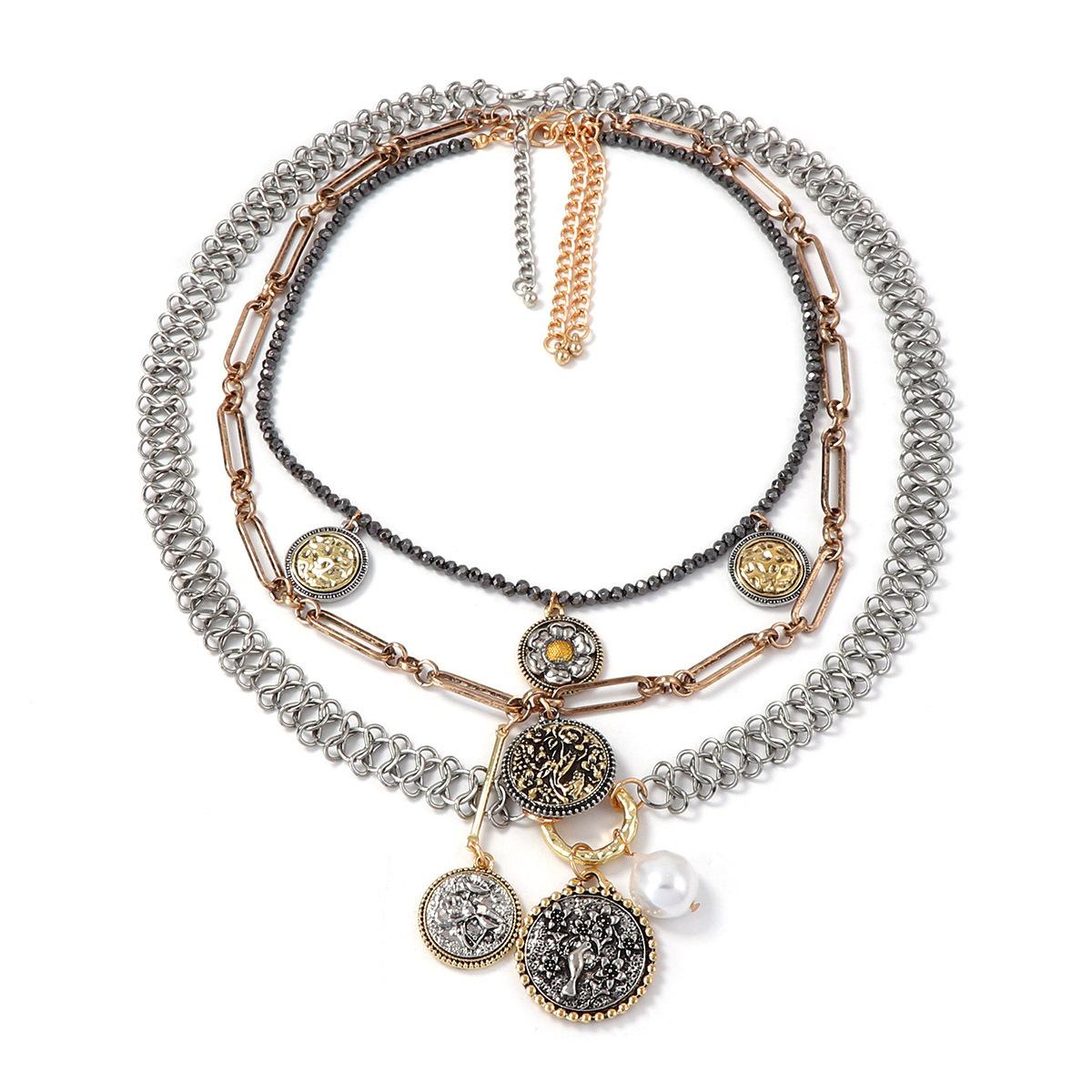 

Exaggerated Casual Alloy Geometric Badge Coin Flower Pendant Multilayer Stacked Wear Chain Necklace Women s Necklace