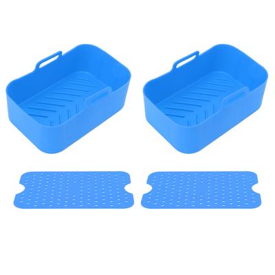 2 Sets Kitchen Fryer Silicone Basket and Mat Reusable Non Stick Rectangular Air Oven Accessories for Ninja DZ201 Foodi