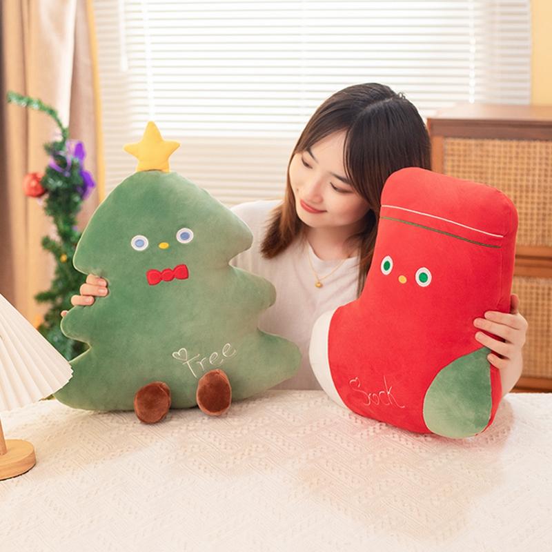 1pc Christmas Decor Stuffed Plush Toys Lovely Snowman Cat Christmas Tree Plushie Pillow Kids Nice Gifts