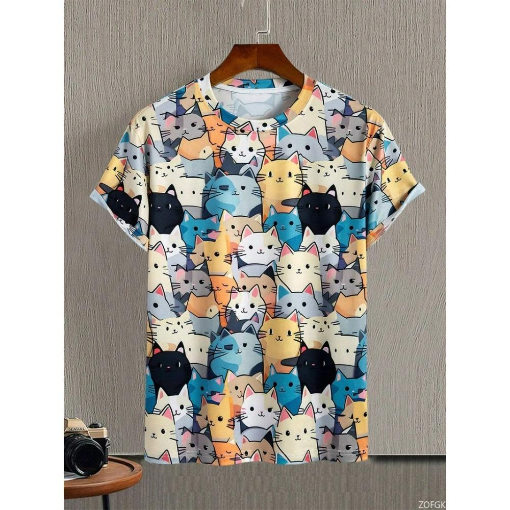 Summer Fashion Funny Street Style Pullover Cute Cat KidsT-shirt Casual Creative 3D Printing Animal Boys T-shirt Girl Round Neck T-shirt