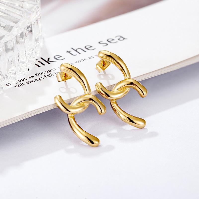 French Geometric Opening Splicing Earrings Titanium Steel Premium Earrings Ear Holes Ins Jewelry