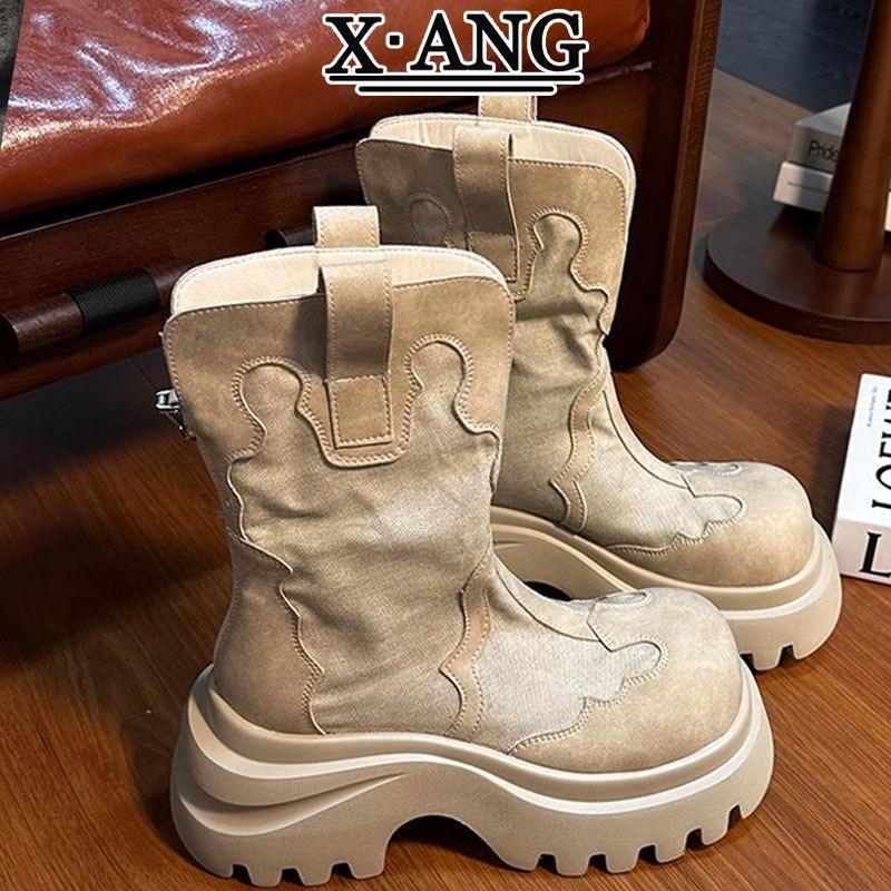 Leather Martin boots children's new thick-soled heightening small locomotive short boots cigarette boots locomotive rhubarb boots
