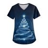 Women's V-neck Christmas Print Short-sleeved Pocket Side Slit Uniform Top