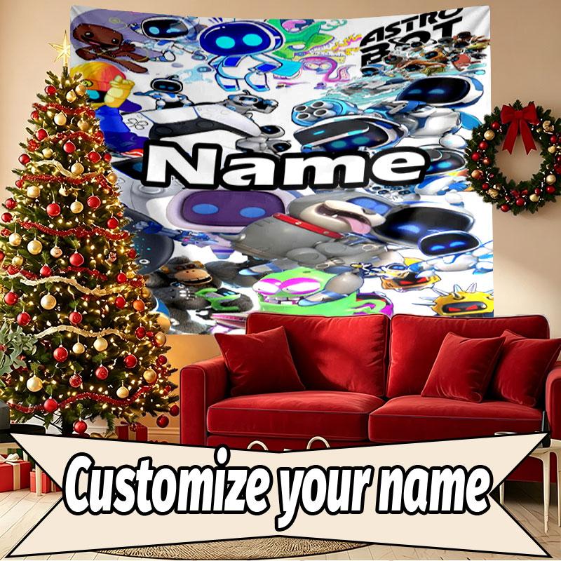 Custom Name Personalized Cosmic Bot Crew Print Tapestry, Wall Art Decor, Bedroom, Dorm, Apartment, LivingRoom, Party Backdrop, Gift for Birthday