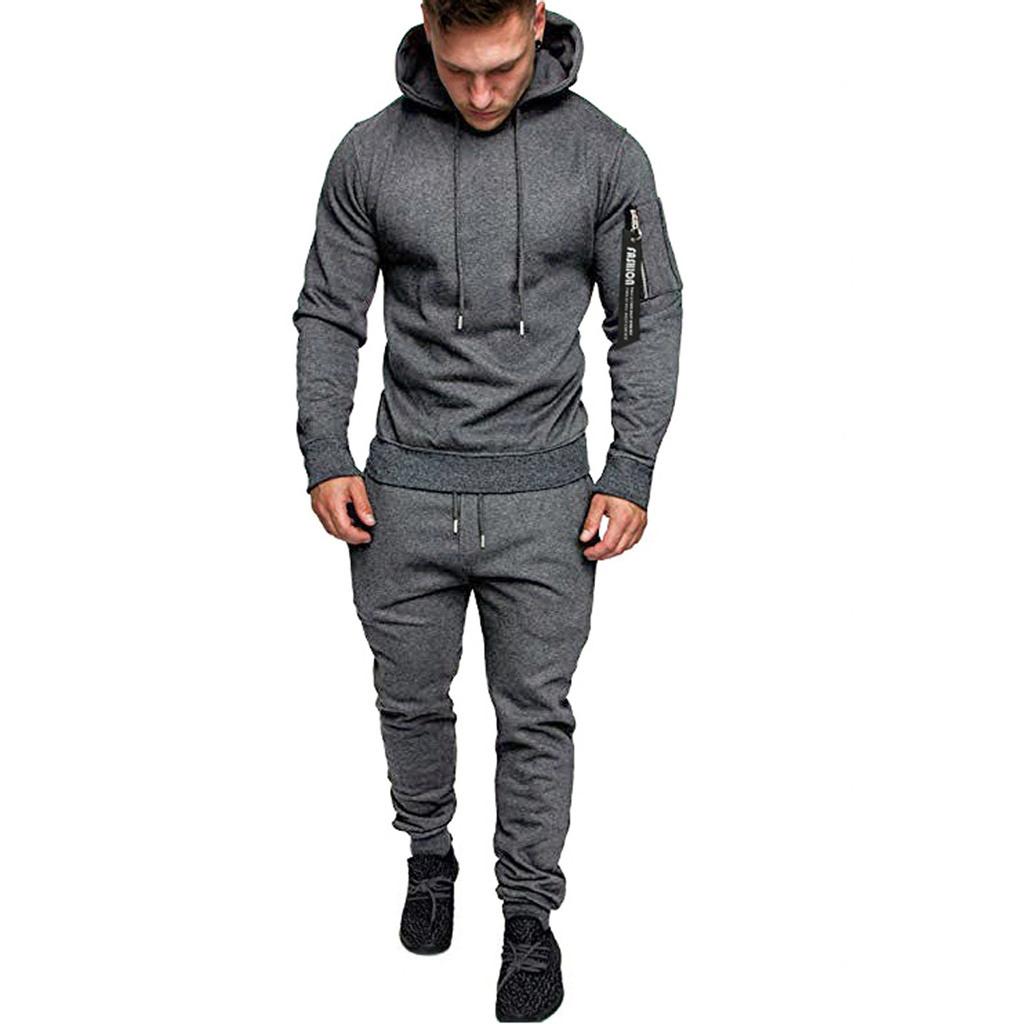 Mens  Splicing Zipper Print Sweatshirt Top Pants Sets Sport Suit Tracksuit