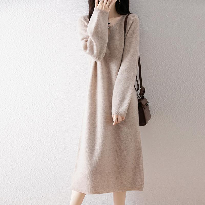Women Sweater Dress 100% Wool MODERN NEW SAGA O-neck Knit Long Pullover Winter Jumpers Wool Long Dress Female