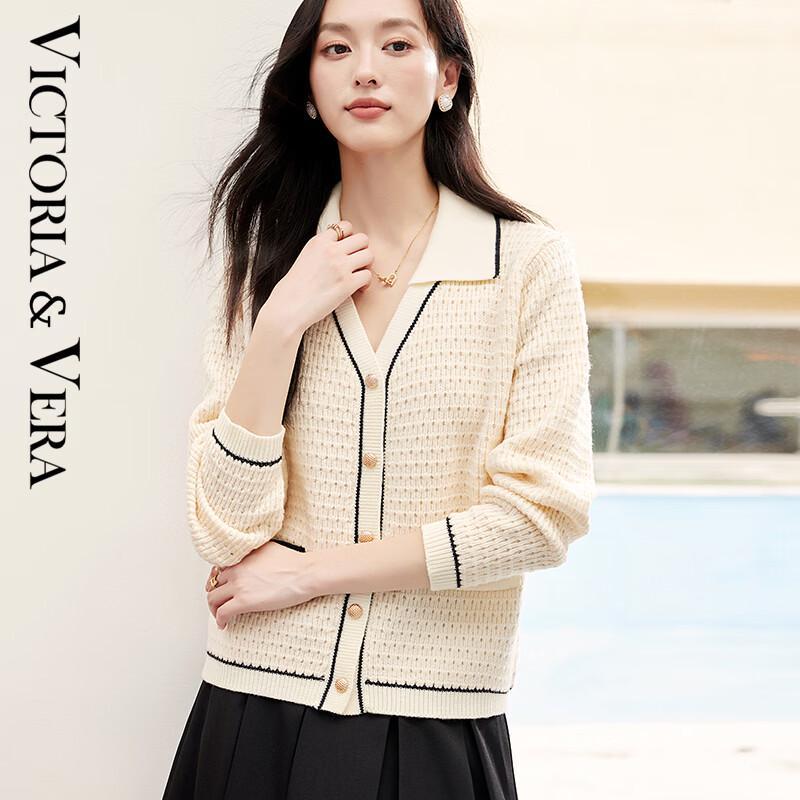 VICTORIA&VERA Women s Colorblock Ribbed Knit Cardigan L