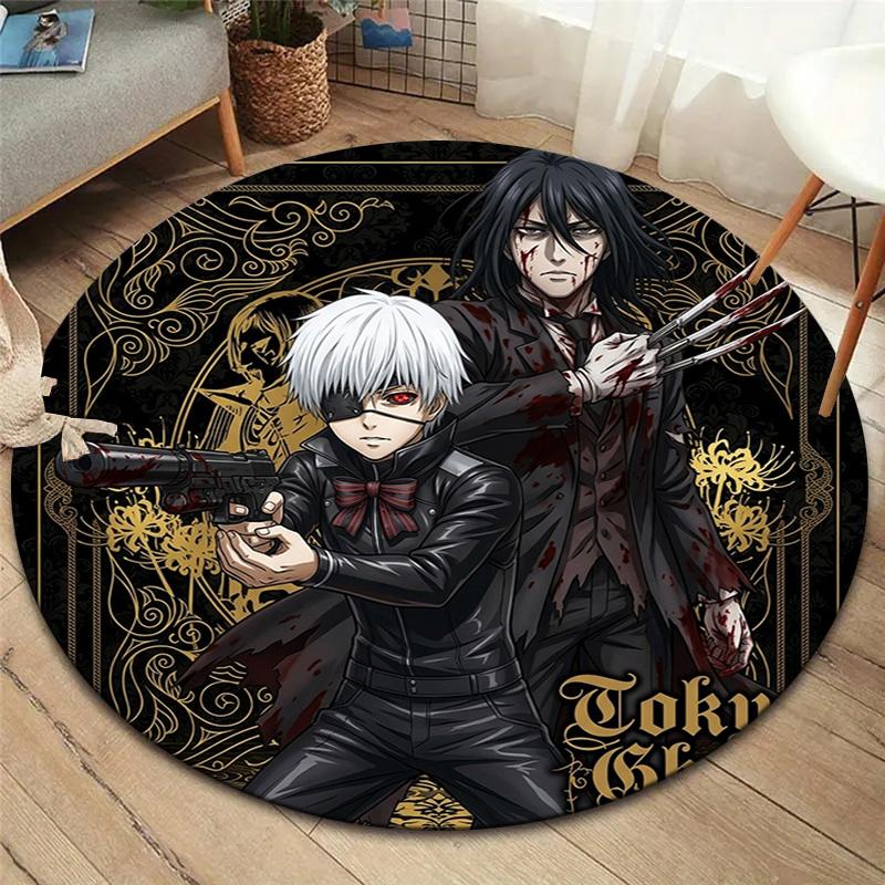 Tokyo Ghoul Runder Teppich Teppich für Wohnzimmer Schlafzimmer Sofa Spielzimmer Dekor Rutschfeste Bodenmatte